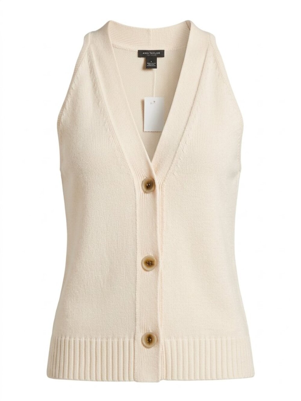 Ann Taylor Factory NWT Cream Halter Button-Front Sweater Vest XS